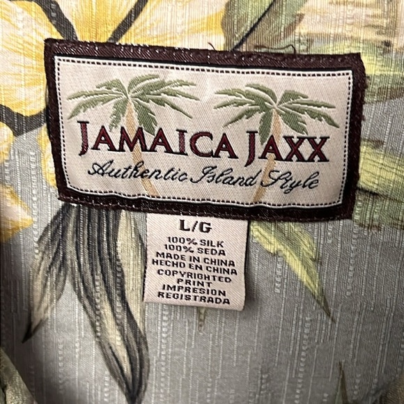Jamaica Jaxx Mens Camp Shirt‎ L Gray Silk Button Down Up Hawaiian Floral Luau - Picture 2 of 10